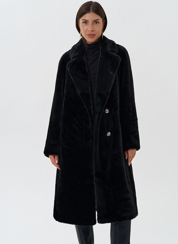 Женское пальто из эко меха с поясом