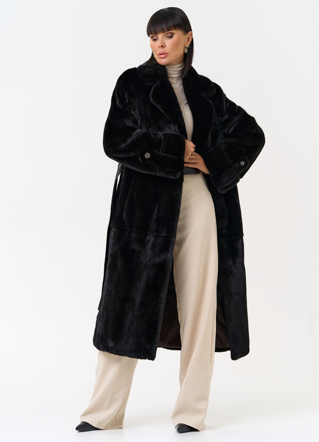 Женская шуба из меха норки blackglama с поясом модель № 31634 универмаг малина