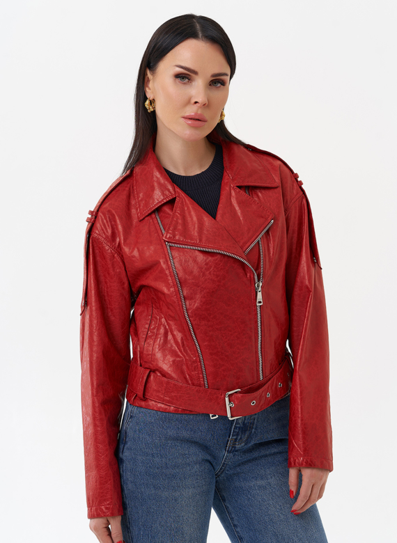 Красная куртка из натуральной кожи