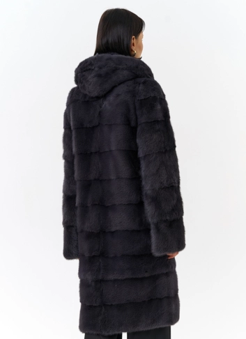 Норковая шуба в цвете графит с капюшоном  фото