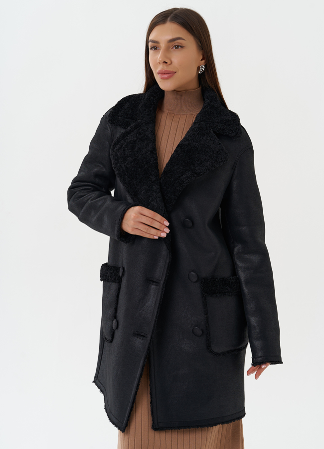 Женская двухсторонняя дубленка из эко кожи модель № 27769 в кредит