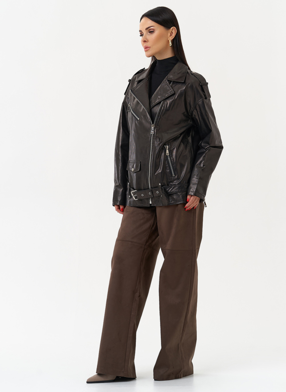 Удлиненная кожаная куртка-косуха