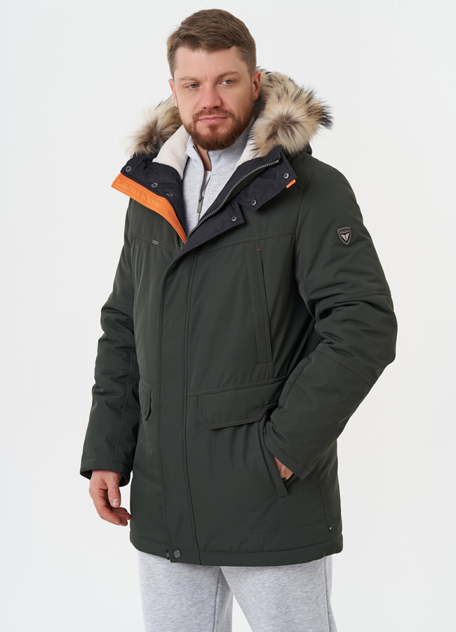 Пуховик с отделкой из меха енота модель № 28275 универмаг малина