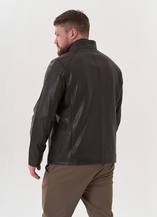 Мужская куртка из натуральной кожи в цвете хаки модель № 26824 универмаг малина