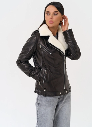 Утепленная кожаная куртка с мехом