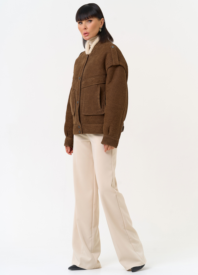 Женская натуральная дубленка в коричневом цвете модель № 31775 в кредит