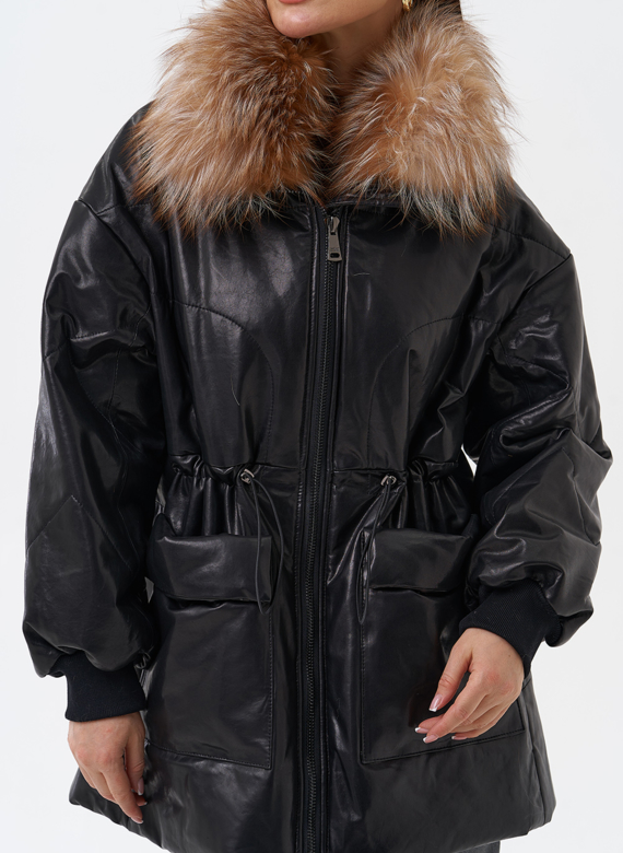 Кожаный пуховик с мехом