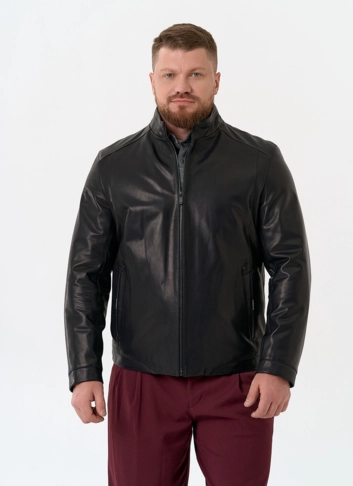 Мужская куртка из натуральной кожи черного цвета фото