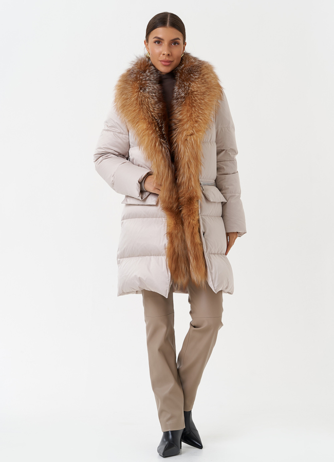Женский пуховик с отделкой из меха лисы модель № 28569 в рассрочку