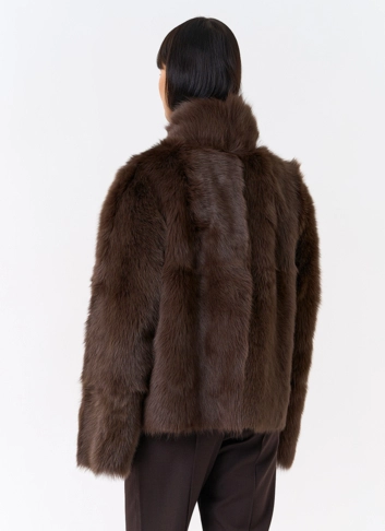 Женская короткая дубленка с воротником стойкой фото