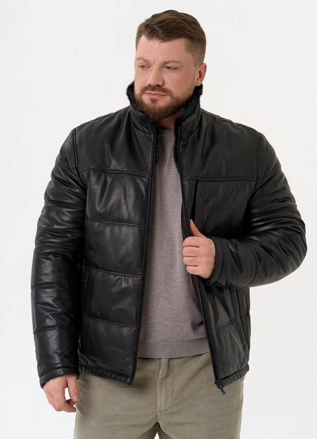 Куртка из натуральной кожи черного цвета модель № 29323 в рассрочку