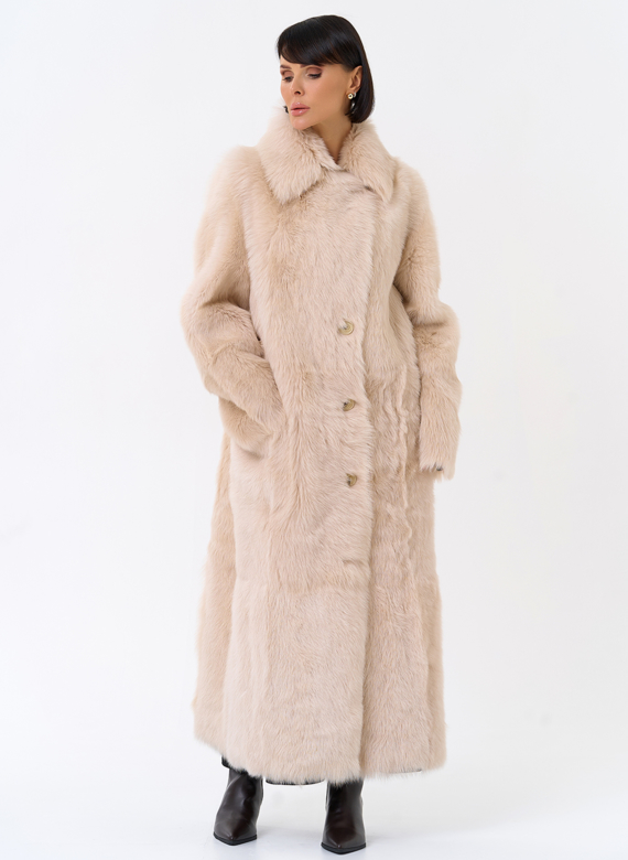 Женская двухсторонняя дубленка с поясом