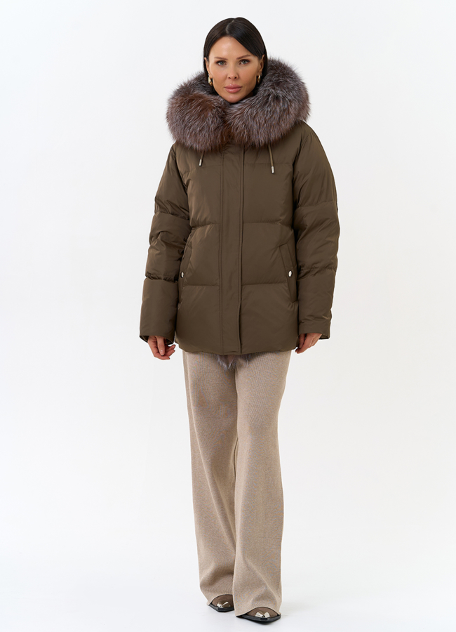 Женский пуховик с отделкой из меха блюфрост модель № 29614 универмаг малина