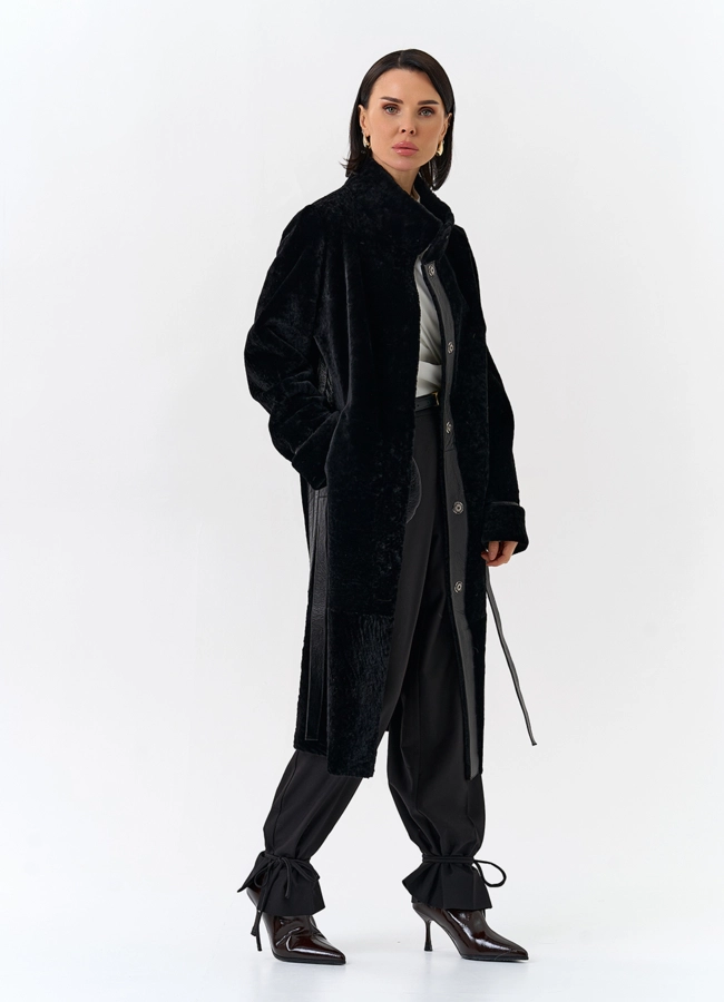 Женская двухсторонняя дубленка с поясом модель № 32198 универмаг малина фото