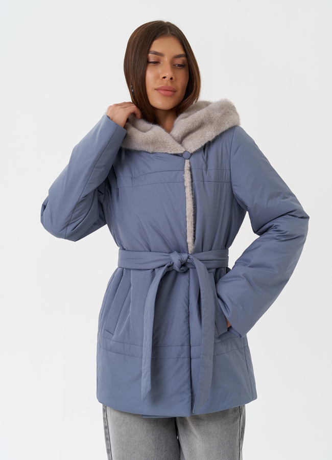 фото Куртка с капюшоном из эко меха модель № 28837