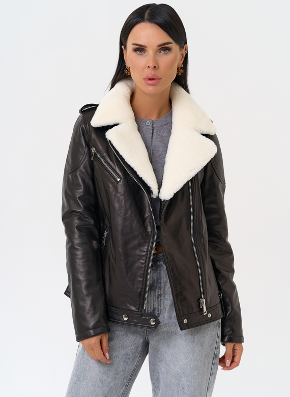 Утепленная кожаная куртка с мехом