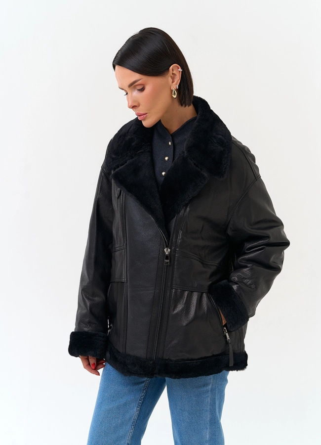 Женский пуховик из натуральной кожи модель № 34216 универмаг малина фото