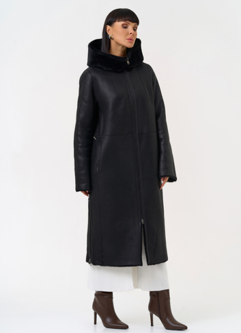 Натуральная двухсторонняя дубленка с капюшоном