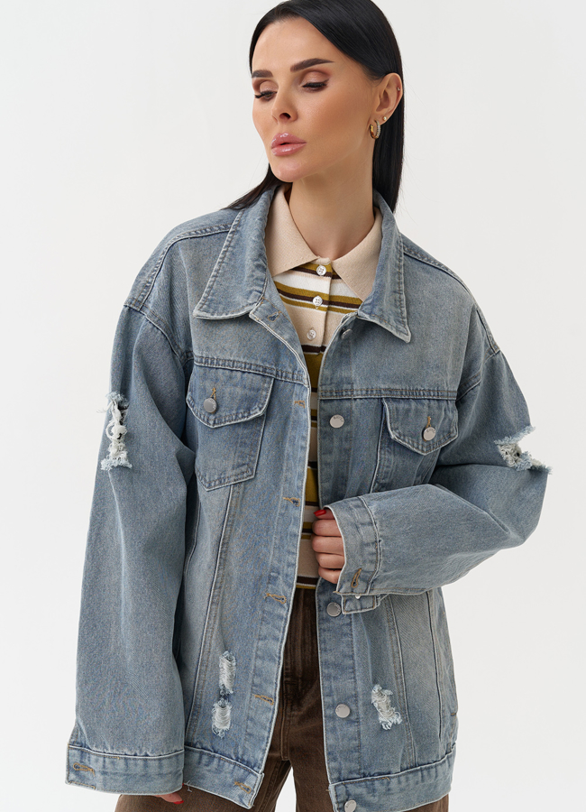 Женская джинсовая куртка голубого цвета модель № 30405 в кредит