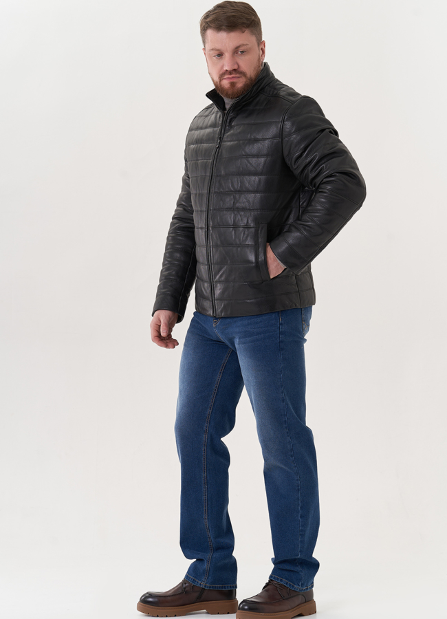 фото Мужская куртка из натуральной кожи черного цвета модель № 24368