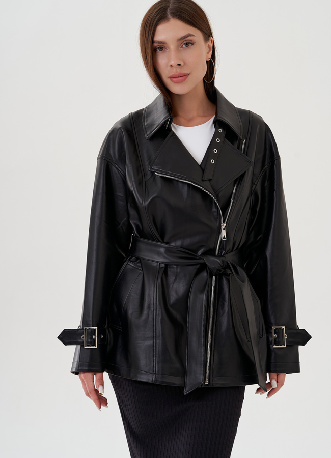 Куртка женская из эко кожи с поясом модель № 81224 универмаг малина