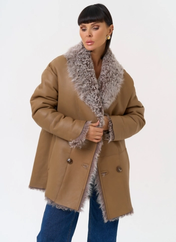 Женская двухсторонняя дубленка с воротником  фото