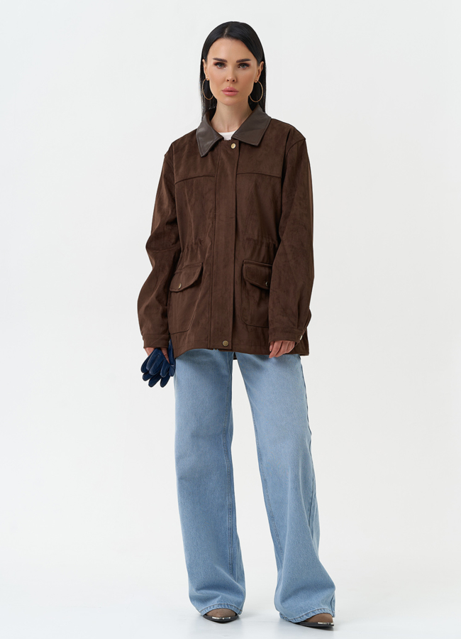 Женская парка из эко замши коричневого цвета модель № 30376 в рассрочку