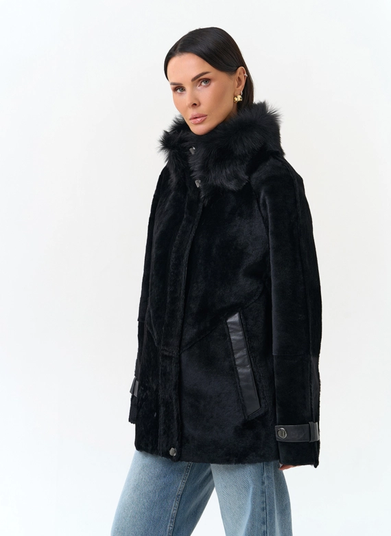 Женская дубленка с воротником стойкой фото