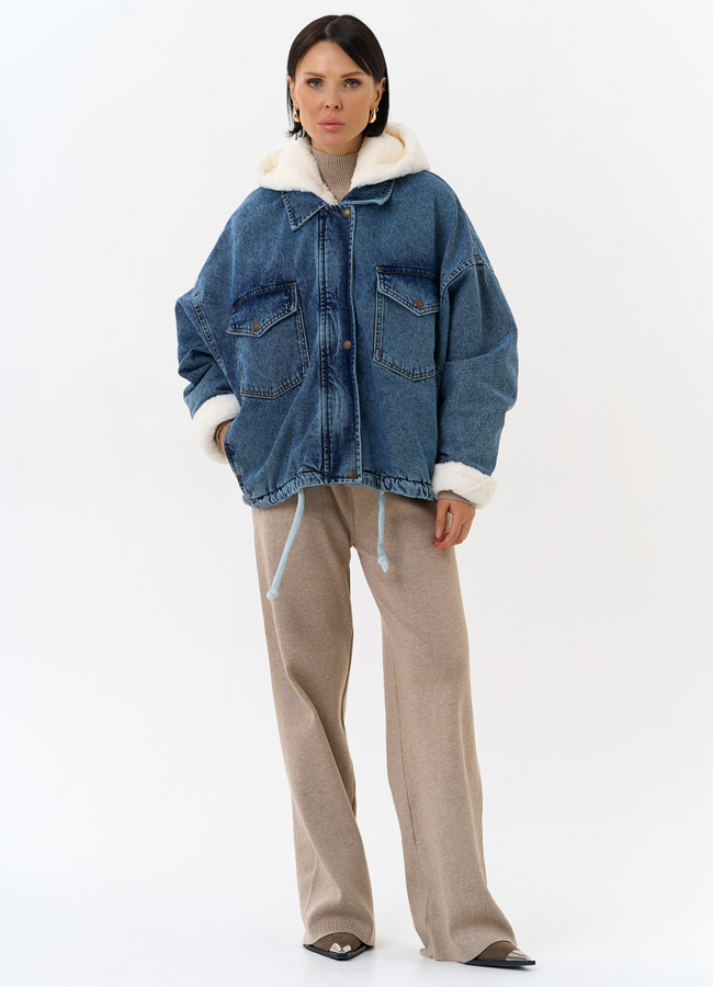 Женская утепленная джинсовая куртка с отделкой из эко меха модель № 31912 в кредит