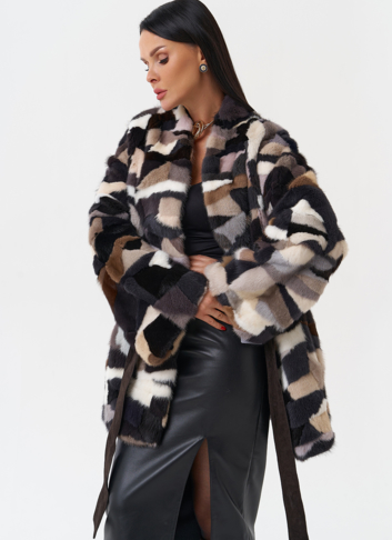 Шуба из меха норки с поясом